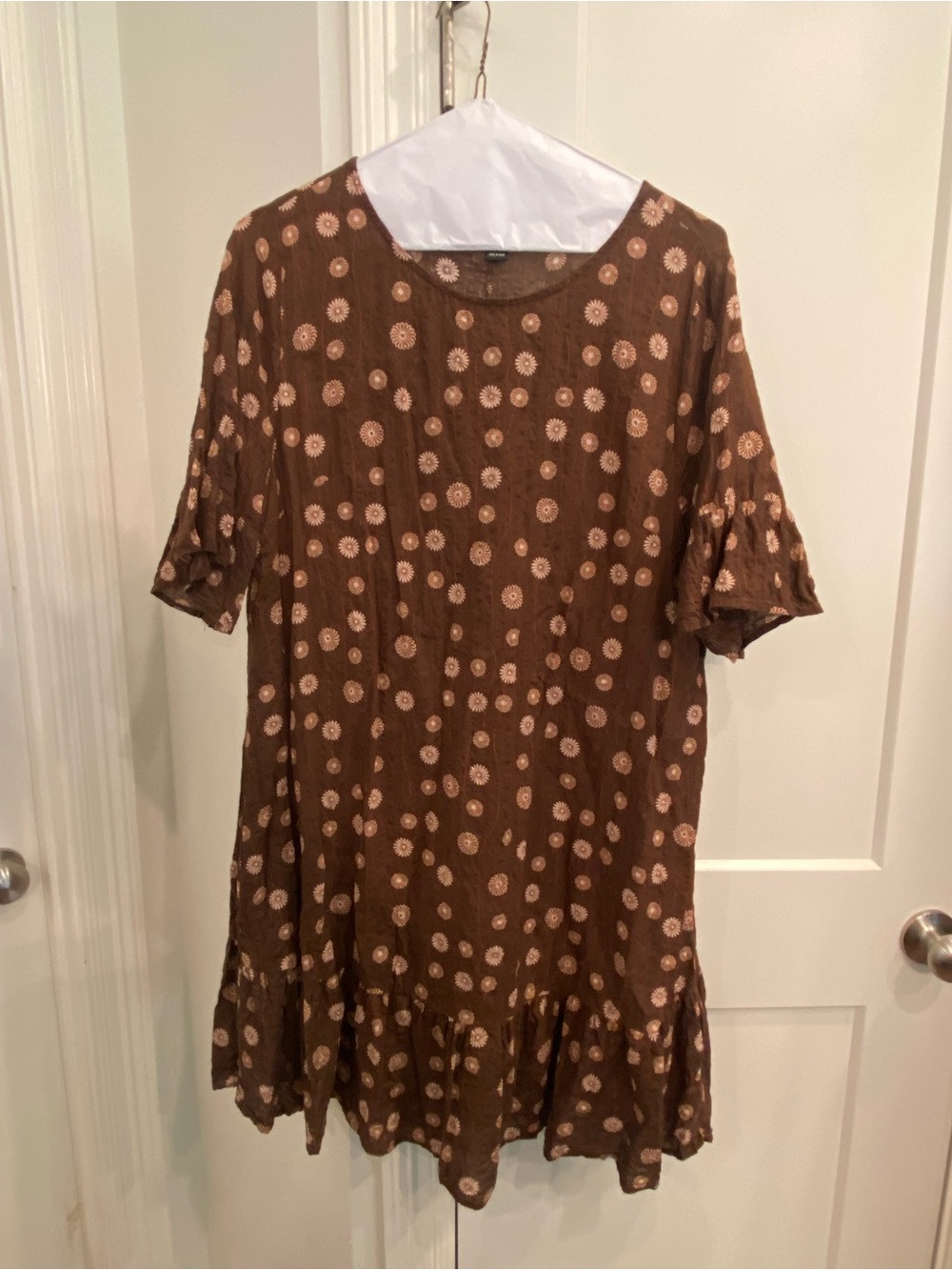 Brown Floral Dot Mini Dress with Ruffled Hem